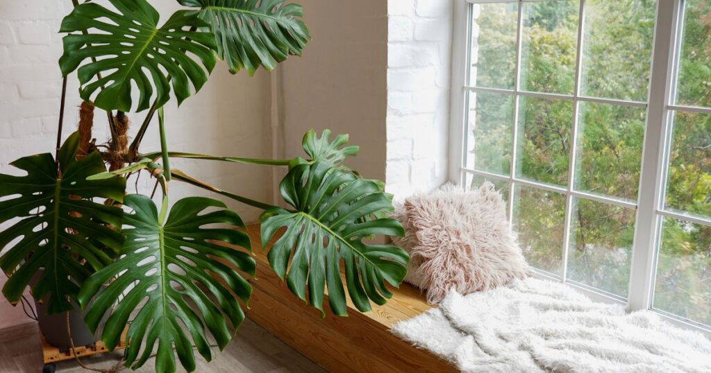 Monstera plant by a window with a window seat - How To Propagate Monstera Plants