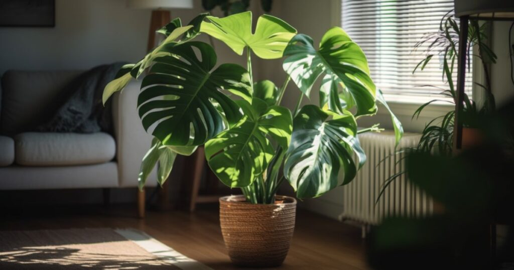 A potted Monstera plant in a livingroom