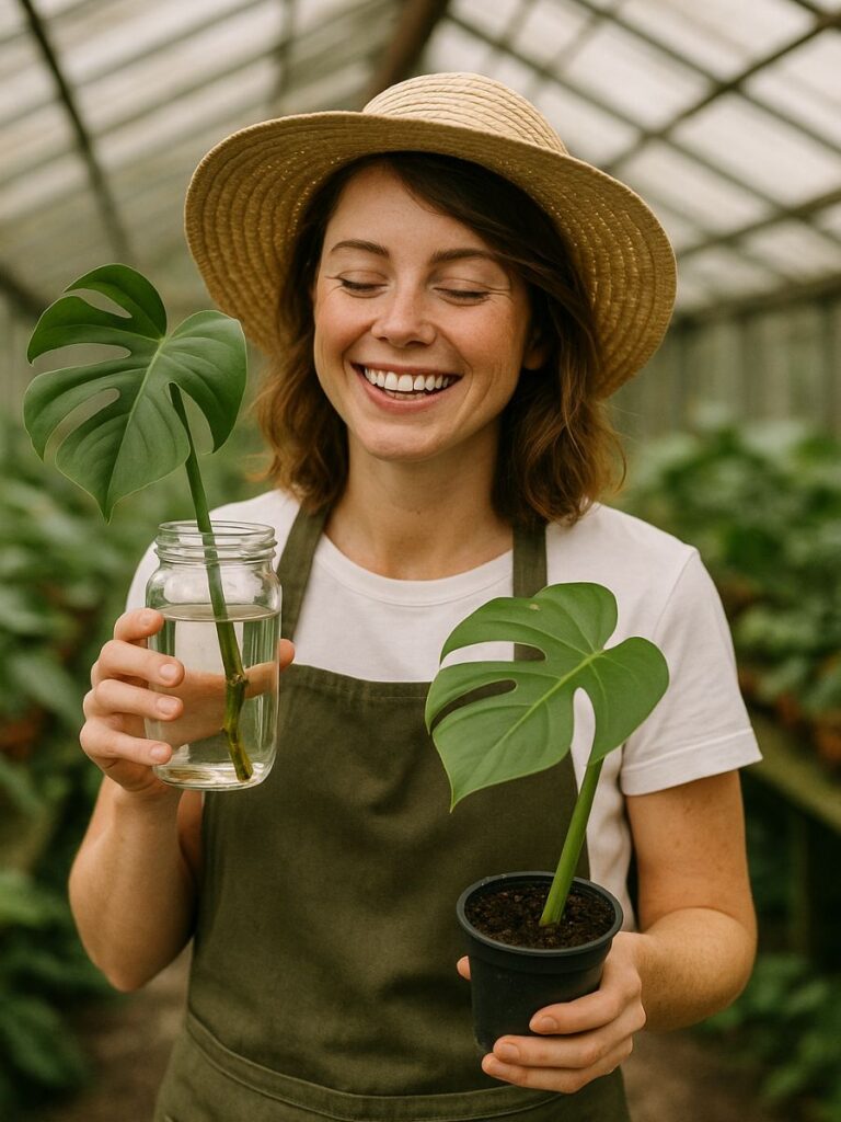 Happy Gardener Propagating Monstera Plants In A Greenhouse - How To Propagate Monstera Plants